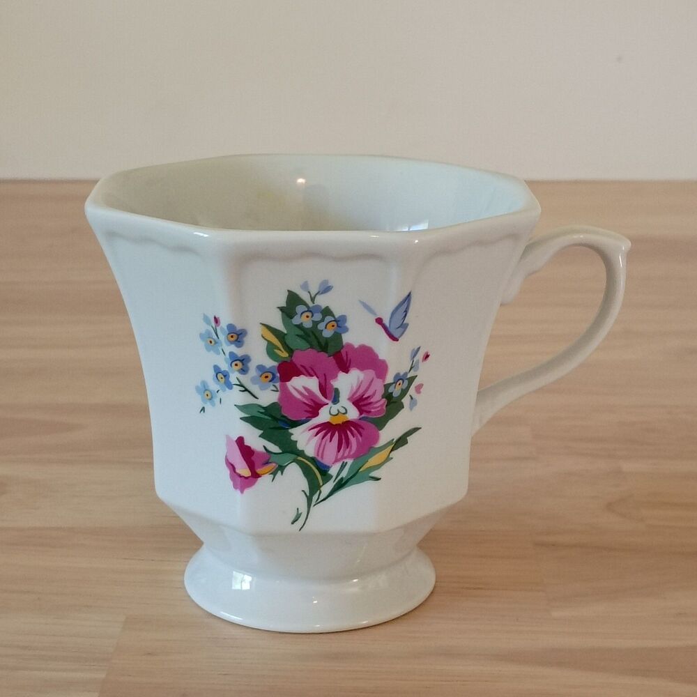 Hallmark White Floral Octagonal Porcelain Tea Cup Vintage Beautiful